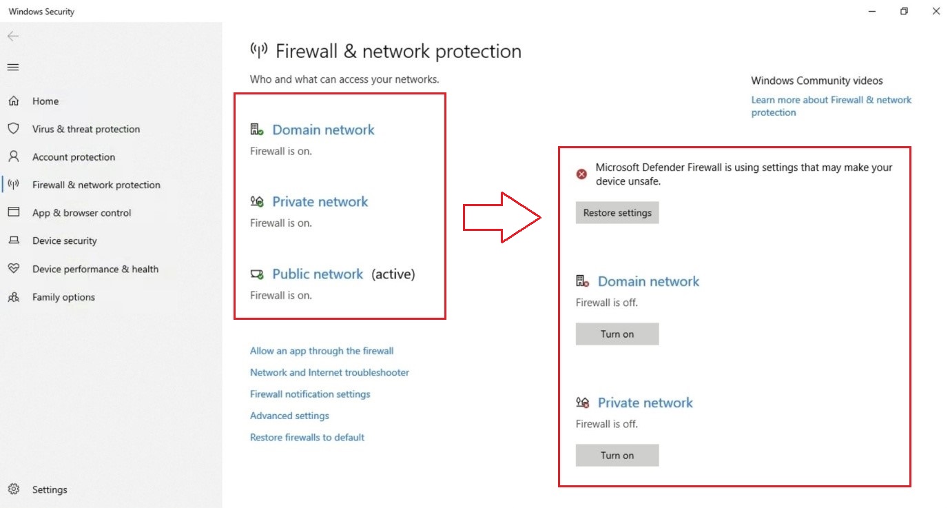 Disabling firewall